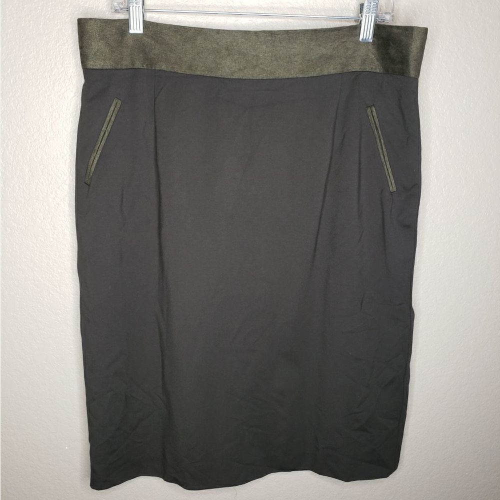 Antonio Melani Pencil Skirt Olive green with faux suede waistband and go…